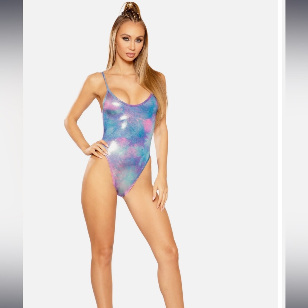 J. Valentine Cotton Candy Holographic Bodysuit, Size M